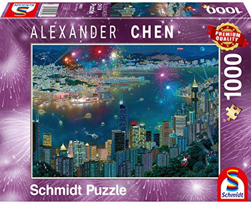 Schmidt Spiele 59650 Alexander Chen Fireworks Over Hong Kong 1000-Piece Jigsaw Puzzle, Multi-Coloured