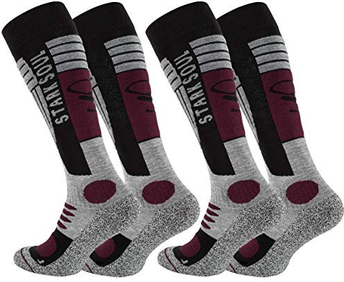 STARK SOUL Ski Funktionssocken, Wintersport Socken mit Spezial Polsterung, 2 Paar (39/42, grau-schwarz-bordaux)