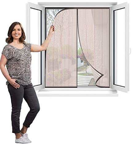 Flei, zanzariera magnetica per porta scorrevole, con chiusura automatica e sistema di ventilazione, per soggiorno/patio., Marrone, 90x140cm(WxH)