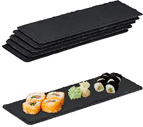 Relaxdays Assiette en Ardoise, Lot de 24, Planches Longues en Ardoise, pour Servir et écrire, 30x10 cm, Anthracite