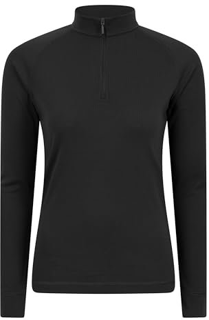 Mountain Warehouse Talus Womens Thermal Baselayer Top - Long Sleeves T-Shirt, Lightweight, Breathable Tee, Quick Dry Tee Shirt – Spring Summer & Outdoors Black (Zip Neck) Women's Size 28