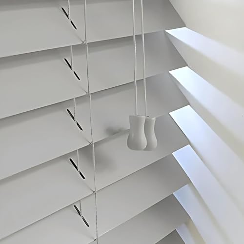 Funky Gadgets Smooth Faux Wood Wooden Venetian Blinds with Strings and THE OTHER with TAPE 50mm Slats TRIMMABLE (Grey, 105cm width x 150cm drop)