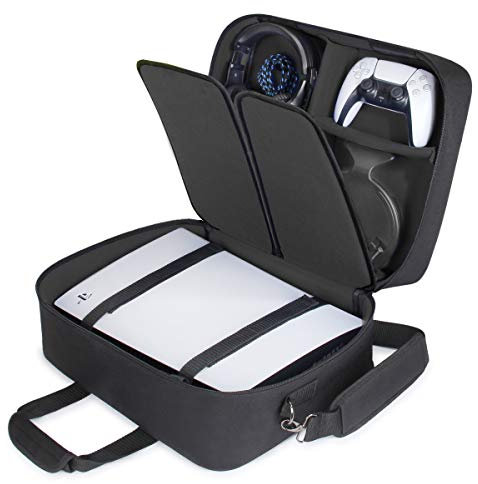 USA Gear PS5-Hülle - Konsolenhülle Kompatibel mit Playstation 5 und PS5 Digital Edition mit anpassbarem Interieur für Playstation Controller, PS5-Spiele, Gaming-Headset und Zubehör (Schwarz)