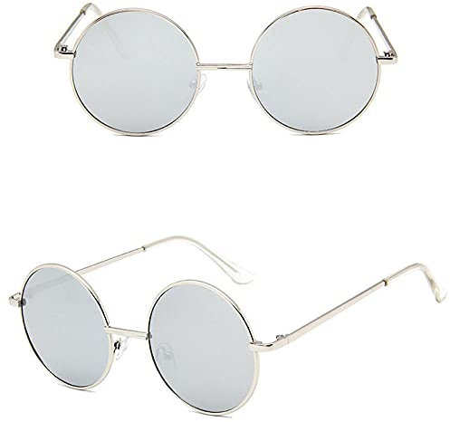 WQZYY&ASDCD Sonnenbrille Herren Damen Vintage Runde Frauen Fahren Männer Shades Damen Retro Steampunk Mode Brille Uv400 Brille-Silber