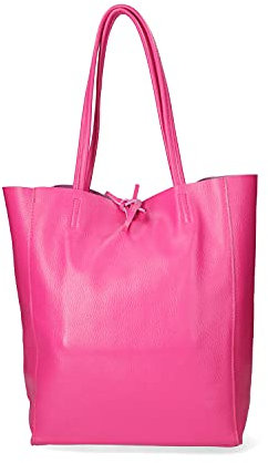 Chicca Borse Borsa a Mano Shopper da donna in pelle made in Italy - 40x36x11 cm - Colore Fucsia
