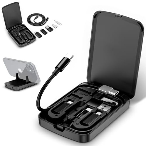 Multi-Functional Compact Cable Card with 22 USB-C Cable & USB-A/Micro-USB/Light/OTG USB Adapter Kit Cable Convertor Storage Box for Phone Pad Charging PC Computer Data Transfer for Traveling