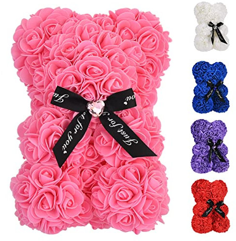 EALEBE Rose Bear Flower Bear with Box Rose Teddy Bear Gifts for Her Mom Mother Hand Made Flower with Lights Boxes Birthday for Valentine's Day,Mother's Day,Christmas Day, Party Anniversary Pink
