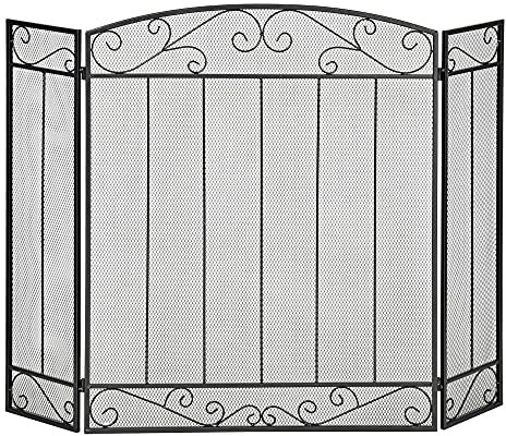 HOMCOM Funkenschutzgitter, 3-teilige faltbares Kaminschutzgitter, Kamin Funkenschutz, Feuerschirm, Kaminfunkenschutz, Ofenschutzgitter, Stahl, 105 x 80,5 cm, Schwarz