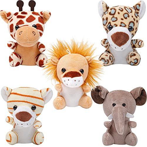 ANBOOR 5 Stück kleine Tiere gefüllt schungeltier-Plüsch-Set 12 cm süße Safari-Kuscheltiere mit Schlüsselanhänger für Party-Gefälligkeiten Ostern Deko(sitzend)