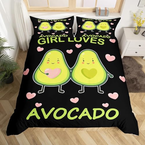Mädchen Avocado Bettwäsche Set 135x200cm Kinder Niedlich Karikatur Avocado Bettbezug Set für Kinder Frauen Schlafzimmer Grün Fresh Frucht Dekor Betten Set Avocado Liebhaber Mit 1 Kissenbezug