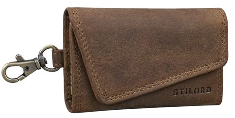 STILORD 'Tinus' Schlüsseletui mit Karabinerhaken Leder Vintage Kartenetui Lederetui mit Kartenfach RFID Schlüssel Organizer Schlüsselanhänger aus Echtleder, Farbe:mittel - braun