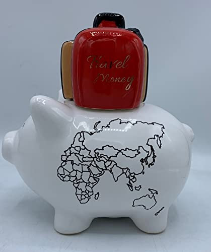 Pomme Spardose Sparschwein Weiss Weltkarte Keramik Reise