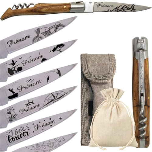 Couteau personnalisé avec dessin et prénom gravé - Cadeau pour homme ou Femme : Saint Valentin, fête des pères, papa, papi, papy - anniversaire, noël