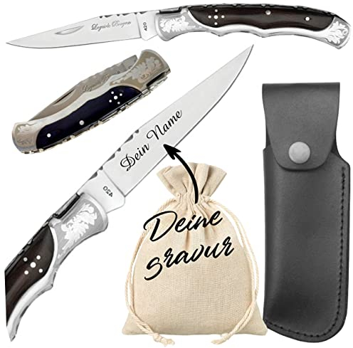 Laguiole Klappmesser personalisiert - mit Wunsch Gravur auf der Klinge - Taschenmesser graviert mit Name in schwarzer Farbe graviert (marron)