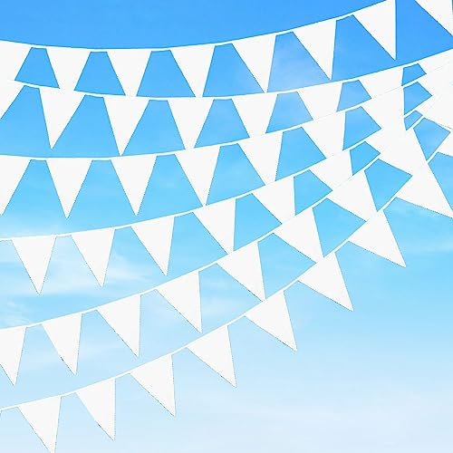 Wimpelkette Outdoor Wetterfest, Girlande Outdoor 12m mit 24 Luftballons, 50 Wimpel, Leinenimitat Stoff, Wiederverwendbar, für Kinderzimmer, Geburtstagsfeiern, Freien und Andere Anlässe Geeignet