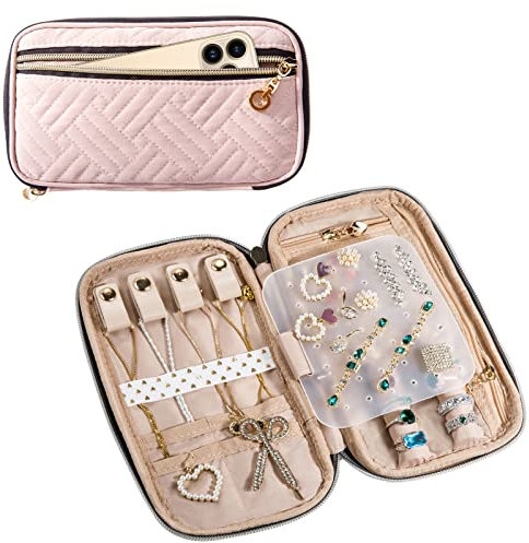 SFYBYHEART Reise-Schmuck-Organizer-Koffer, Schmuck-Reisetaschen für Frauen, kleiner Reise-Schmuckkoffer für verhedderungsfreie Ohrringe, Halsketten, Ringe, Aufbewahrung, Reisezubehör, Reiseutensilien,