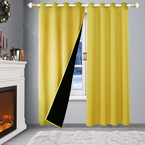 SK Studio Gardinen Blickdicht Verdunklungsvorhänge mit Ösen Thermovorhang Kälteschut Wärmeschutzvorhang Isolier Schutz Vorhang für Schlafzimmer Wohnzimmer 2 Stück Gelb, 140x225cm