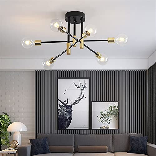 WQCSH Pendelleuchte Nordischer Minimalistischer Stil Kreativer Moderner Kronleuchter Hängeleuchte Für Wohnzimmer Esszimmer Küche Restaurant Geschäfte Büro Schmücken 6 Köpfe -(Schwarzes Gold)