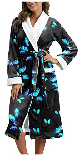 Damen Bademantel Schalkragen Frottee - Baumwolle Kapuzenhandtuch Poncho Für Erwachsene Damen Morgenmantel Aus Fleece Mit Kapuze Frauen Bademantel
