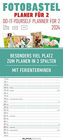 Foto-Bastelplaner für 2 - Kalender 2024 - Bastel-Kalender - Do it yourself calendar 19,5x45 cm - datiert - 3 Spalten - mit Ferienterminen - Foto-Kalender - Alpha Edition