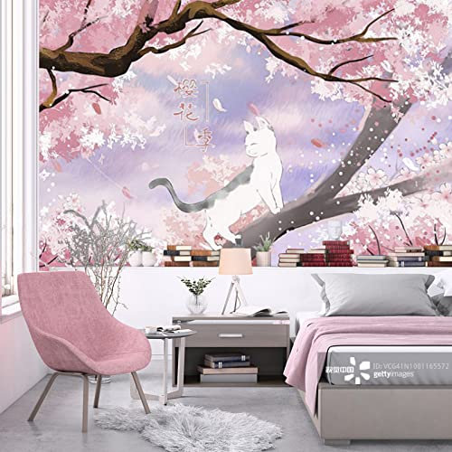 Papier Peint Mural De L'Arbre À Fleurs De Cerisier Japonais, Sushi, Papier Peint Netflix Live Studio Decal Bec Papier Peint 3D Salon TV Salle de Séjour Chambre à Coucher Mural Enfant-350cm×256cm
