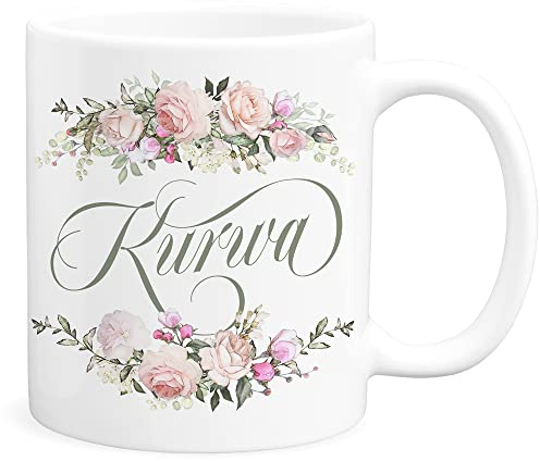 Kurwa Tasse Polnische Geschenke Polska Polskie Lustige Kaffeetasse mit Blumen aus Keramik