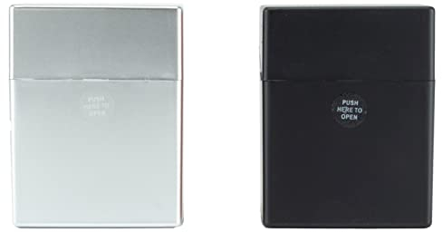 Scatola porta sigarette XXL, per 40 sigarette, in plastica, per fumatori, con coperchio a salto, pop up (argento + nero)