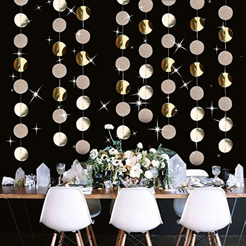 4 Stücke Papier Girlanden Glitzer Runde Kreis Banner, Champagne Gold Kreis Punkt Girlande Party Dekorations, Twinkle Banner für Geburtstag Baby Dusche Weihnachten Hochzeit