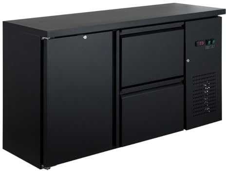 GastroHero Barkühltisch, 332L, Gastronomie, 230 V, Schwarz BKT-ECO1/2 | 2 Schubladen je 30 kg Traglast & 1 Tür, +2°C bis +8°C, LED-Innenbeleuchtung, Digital, 2 Rollen & 2 Füße, 1 Rost inkl.