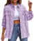 HOTIAN Veste en jean pour femme, veste demi-saison, vintage, veste de transition, veste en denim côtelée, lilas, XL
