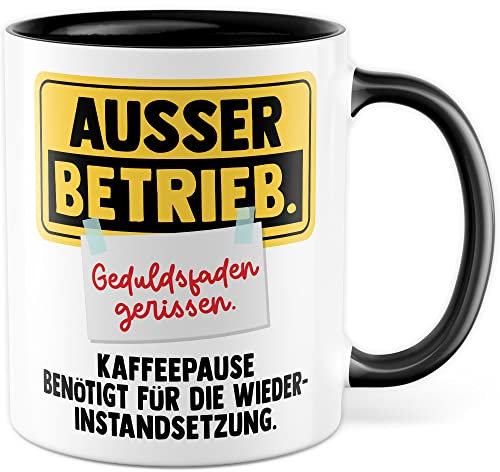 Büro Tasse Witz Geschenkidee Geduldsfaden Kaffeetasse Humor Geschenk für Kollegen Kaffeebecher Arbeits Becher (Weiß & Schwarz)
