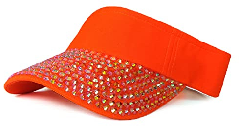 Glitzernde Sommer-Sonnenblende mit Strasssteinen LSF 50+, für Damen, Outdoor-Sport, modische Golfmütze, Qm Orange, 6 7/8-7 1/2