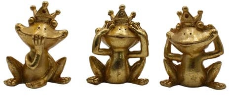 Deko-Frösche im 3er Set - Nicht sehen, Nicht hören, Nicht sprechen, aus Polyresin, Froschkönig in Gold, Größe: L/B/H 3 x 6 x 8 cm