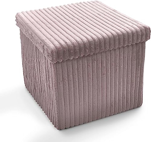 Artistic Fashionista Limited Ottoman Storage Box CORDUROY Folding Footstool Rest Seat Storage Stool Toys Chest Bench Blanket Linen Laundry Box (Small - 38x38cm, Blush Pink)