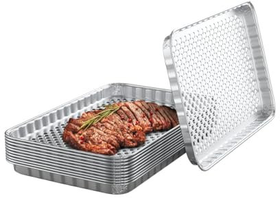 BMMXBI 10 PCS Disposable Grill Pans for Outdoor Grill BBQ Broiler Pans Trays Grill Drip Pan Tray Liner, Prevents Food from Falling into The Grill or Sticking to The Grate -16.5 x 11.5,Heavy-Duty