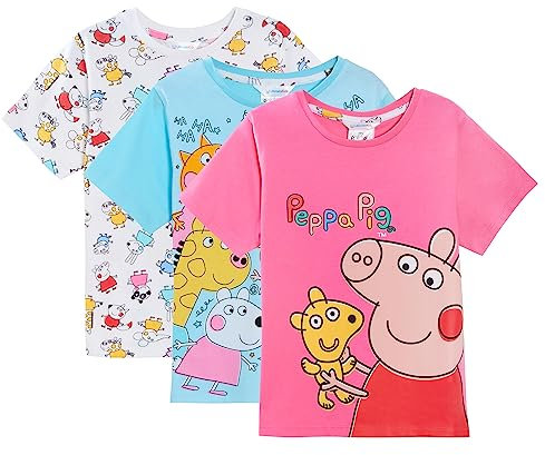 Peppa Pig Girls 3 Pack T-Shirts Kids Peppa Dress Up Tops Little Girls T-Shirt for Summer Multi Pack Tees Gift Set Size 2-3 Years