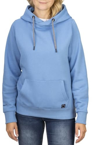 DENIMFY Hoodie Damen Regular Fit DFEmma Kapuzenpullover Pullover Cross-Over Kragen Blau M, Größe:M, Farben:Daily Blue (19300)