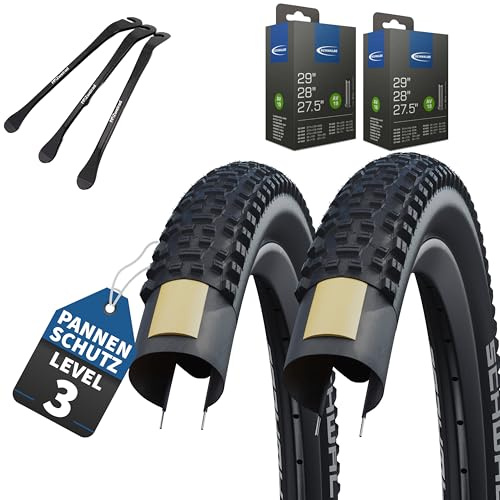 2er Set Schwalbe Fahradreifen Rapid Rob 26/27,5/29 x 2,10/2,25 (57-559,54-584,57-584,54-622,57-622) + AV DV SV Schlauch und 3 Metall Reifenheber E Bike