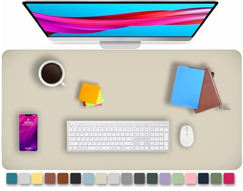 KKTECH Leather Desk Pad, Non-Slip, Mouse Pad, Premium Office Table Writing Mat for Laptop Writing, Waterproof Leather Mat (Apricot White, 60 x 35)