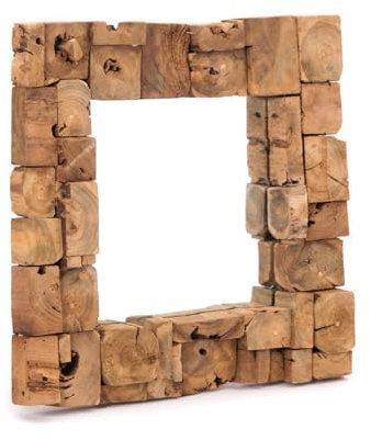 CREEDWOOD Wand Spiegel Mosaik | Massivholz, 50x50cm | Holzspiegel, Natur Flurspiegel, Würfel Badezimmer Spiegel, quadratischer Wohnzimmerspiegel, Holz Mosaik Spiegel