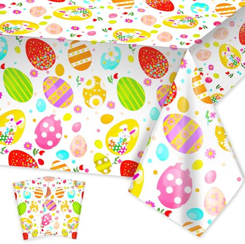 HOWAF 2 Tischdecke Ostern Deko, Ostertischdecke Einweg-Kunststoff-Tischdecken PVC Ostern Tischdecke Osterhase Ostereier Rechteck Tischdecken Wasserdicht Tischläufer Frühling Tischdeko für Osterdeko