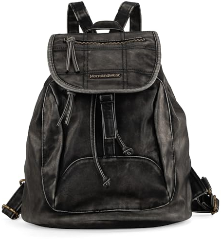 Montana West Rucksack für Herren und Damen, weiches gewaschenes Leder, lässig, Reisen, große Rucksäcke, Z Schwarz, Medium, Reiserucksäcke