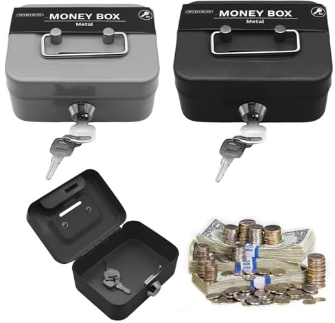 2 abschließbare Gelddosen mit Sicherheitsschlitz: LEKEFETO Geldbox, abschließbar, kleine Geldbox mit Schlüssel, Mini-Bank aus Metall für Trinkgeld für Kinder und Erwachsene