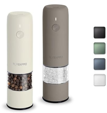 TLYSXPRO Mini Moulin à Sel et Poivre Électrique, Lot de 2, Rechargeable USB Type-C, Réglage de Mouture Extérieur, Moulin à Épices Électrique Compact avec Brosse de Nettoyage (Greige&Buttercream)