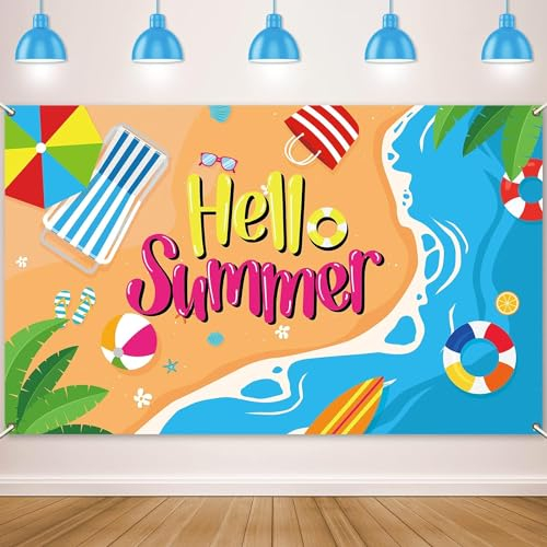Pancarta Verano Fondo Fotografia 110 x 180 cm Decoración Fiesta Hawaiana para Piscina Playa Decoracion, Fiesta Tropical