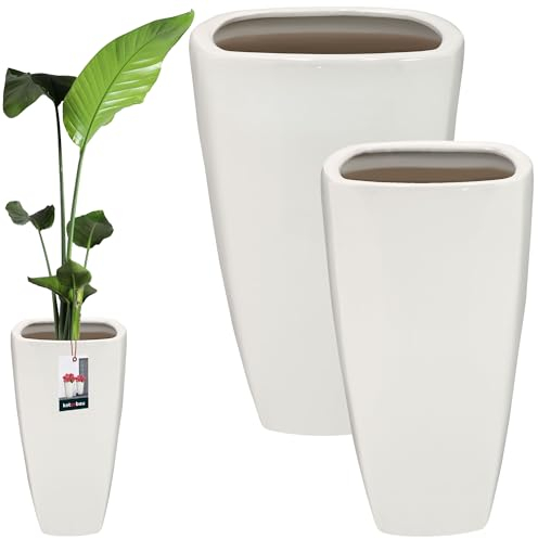 KOTARBAU® Lot De 2 Pots De 56 Cm Et 59 Cm Pots en Céramique Blanche avec Évacuation De l'eau | Cache-Fleurs en Céramique Émaillée | Cache Fleurs en Céramique | Pot De Fleurs avec Finition Brillante