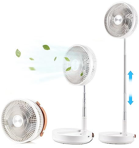 Sunydog Ventilador de pie plegable Silencioso conControl Remoto, Batería de 10800 mAh | 4 niveles de Velocidad | 90° Oscilación Ventilador, Ventilador de mesa para Dormitorio Oficina Camping