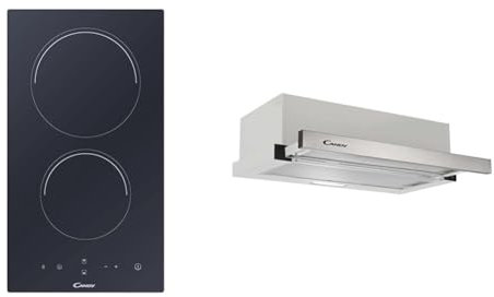 Candy CID 30/G3, Placa Inducción, Dos Zonas, Ancho 28,8 cm, 9 Niveles de Potencia, 3500W & CBT6130/3X, Campana Telescópica 60 CM, 2 Niveles de Potencia, 125W, 264M3/H, Filtros de Carbon