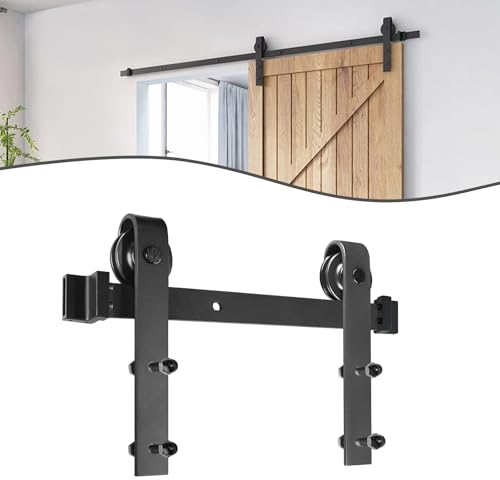 FIVMEN Juego completo de herrajes para puerta corredera, 183 cm, con riel para puerta corredera, sistema de puertas correderas, color negro