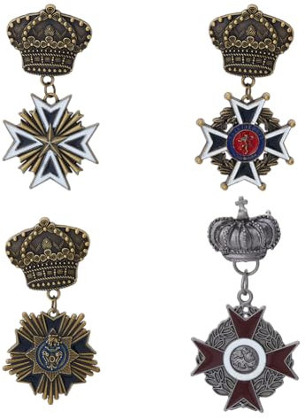 SUPERFINDINGS 4 Stück 4 Stile Crown Medals Alloy Emaille Brosche Pins Militär Medaille Abzeichen Antique Bronze Uniform Kostüm Zubehör für Armee Soldat Kostüm Mantel Jacke Rucksack